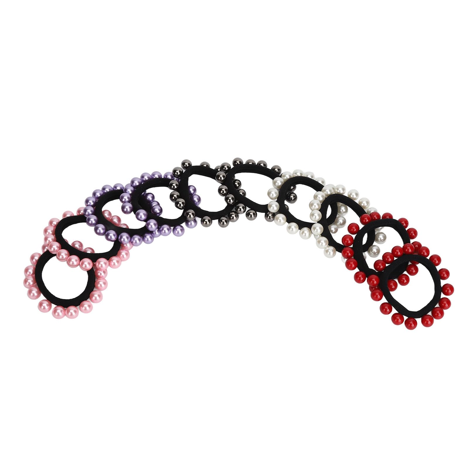 Artificial Pearl Headband, Pearl Hair Ties, 10pcs Mixed Color Portable Artificial Pearl Elastic Rubber Band Faux Pearl Ponytail Holder Elastic Stretchy Hair Ties for Dating Women