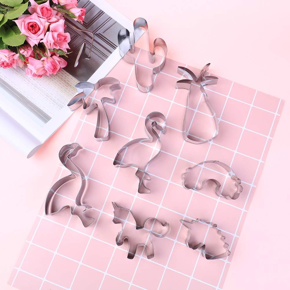 Ziitai 8PCS Flamingo Cookie Cutter Set,Flamingo Unicorn Cactus Pineapple Cookie Cutters Stainless Steel Biscuit Mold