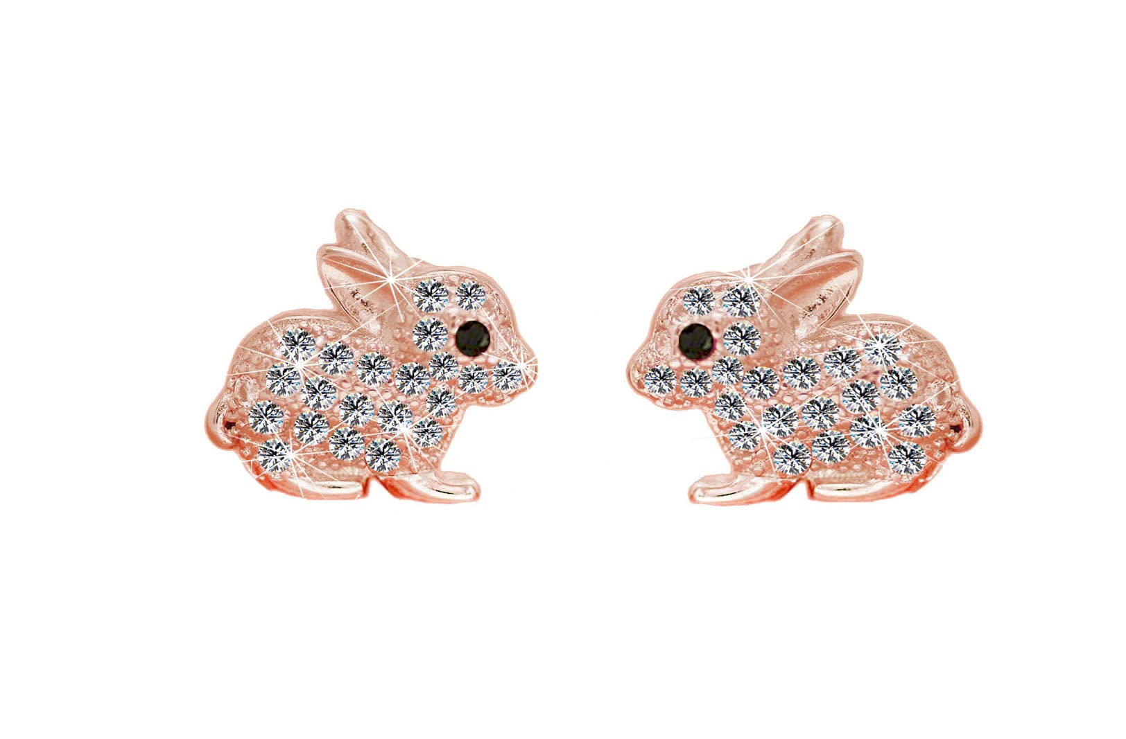 Kaguyo Silver Earrings for Women - rose gold 925 Sterling Silver Pave Zircons Cute Easter Bunny Stud Earrings for Women Girls and Kids - Birthday Gift