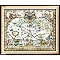 Joy Sunday 14CT Counted Cross Stitch Kits Cross-Stitch Pattern Old World Map with White Fabric DMC Fabric DIY Hand Needlework kit 20