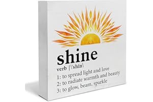 HEIJIE Farmhouse Sunshine Saying Wood Box Sign Art Desk Decor Sun Shine Definition Wood Block Sign Decor 5 X 5 Inches for Home Office Tabletop Shelf Wall