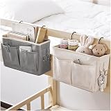 Koksi Bedside Storage Caddy Hanging Organizer White Fabric Pockets