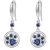 Paw Print Earrings for Pet Lovers 925 Sterling Silver Puppy Pet Paw Print Dangle Drop Earrings Leverback Jewelry Gifts for Women
