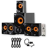 Acoustic Audio by Goldwood AA5170 Home 5.1 Bluetooth Speaker System with Optical Input and 4 Extension Cables, Black