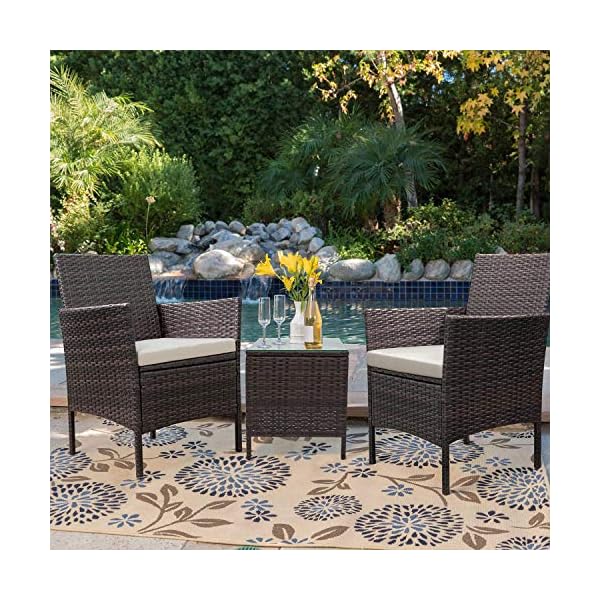 Devoko Patio Porch Furniture Sets 3 Pieces Pe Rattan Wicker Chairs With Table Outdoor Garden Furniture Sets Brown Beige Trp