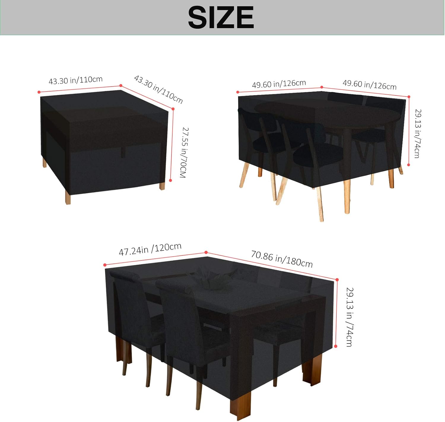 Outdoor Patio Furniture Covers, 71" X47" X29" Patio Furniture Cover Waterproof, Made of 420D Heavy-Duty Oxford Fiber, Windproof Waterproof, Rain Snow Dust Wind-Proof, Anti-UV, Optional Size (Black) : Garden & Outdoor