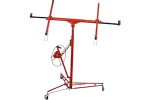 VOOHEK Drywall Lift Panel Hoist, 11 Ft (Max Height) Sheetrock Jack Lifter for Ceiling, Rolling Caster Wheels, Lockable Construction Tools