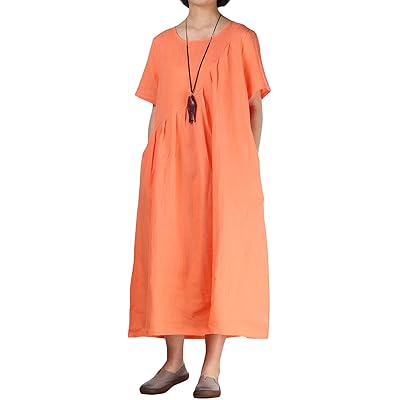 Womens Linen Dresses Solid Pleated Short Sleeve Nigeria | Ubuy