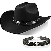100% Wool Western Cowboy Hat for Men Women Classic Fedora Hat Felt Cowgirls Hats with Two Decorative Bands