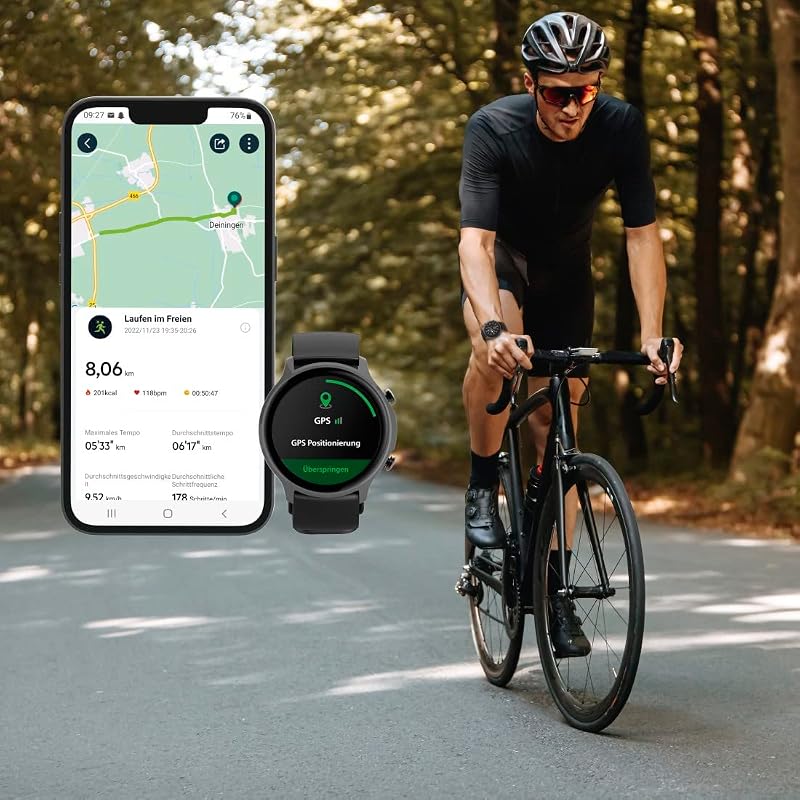 - Reloj Inteligente con GPS (Smartwatch Resistente al Agua, función Despertador, hasta 14 Deportes Diferentes, podómetro, frecuencia Cardiaca, Reloj Deportivo) Negro