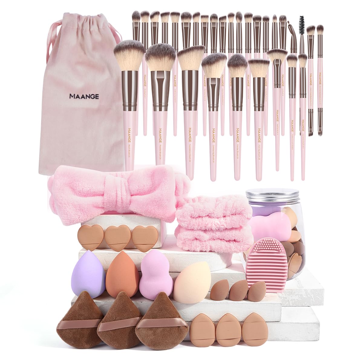 MAANGE Makeup Brush Set, 51 Pcs Makeup Tool Set Premium Synthetic Foundation Powder Concealers Eye shadows Blush Makeup Brushes(Pink)
