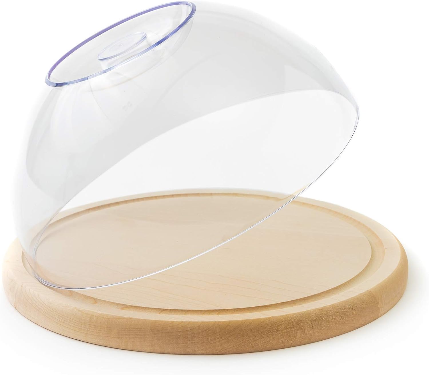 Tuuli Kitchen Round Cheese Cake Dome Cover Wooden Chopping Board with Lid Cold Cuts Bread Container, Brown, Φ 24 cm