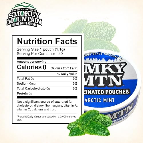 Smokey Mountain Caffeinated Pouches - Arctic Mint - Tobacco Free and Nicotine  Free - 5 Can Box - 15 Pouches Per Can in Kenya