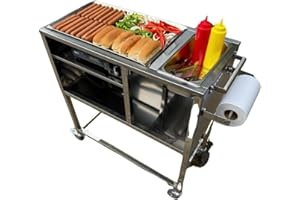 GAS SHARK Hot Dog Cart | Stainless Steel Cart with Aluminum Griddle | Butane Powered | Portable Gas Stove Included | Street Food Cart for Events, Catering, Vending | Carrito Hot Dogs