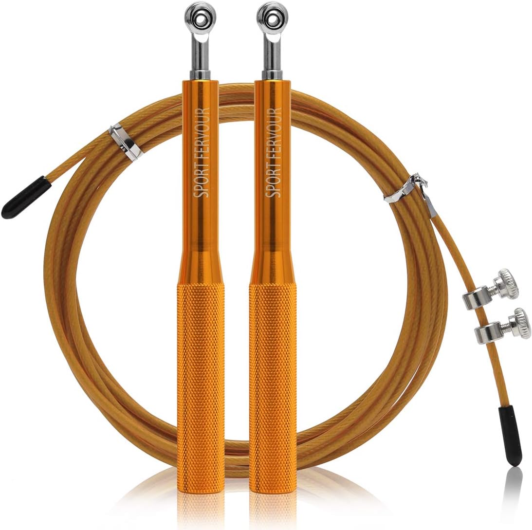 SPORT FERVOUR Speed Jump Rope with Anti Slip Handles-Adjustable-Speed Ball Bearing-High Speed Jump Rope for Boxing,Workout,MMA Fitness Training (Gold)