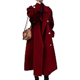 Sexyshine Women's Winter Double Breasted Long Pea Coat Notch Lapel Long Sleeve Wool Blend Trench Coat Overcoat