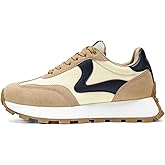 LUCKY STEP Women's Platform Retro Sneakers Classic Tennis Fashion Casual Anti-Slip Lace-up Walking Shoes Running Trendy Color Block Green Footwear