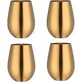 Keiwhsly Stemless 17 OZ Tumbler Wine Glasses Set of 4, 304 Stainless Steel Cups for Home Restaurants Bars Outdoor, Gift Essentials and Dishwasher safe(Gold)