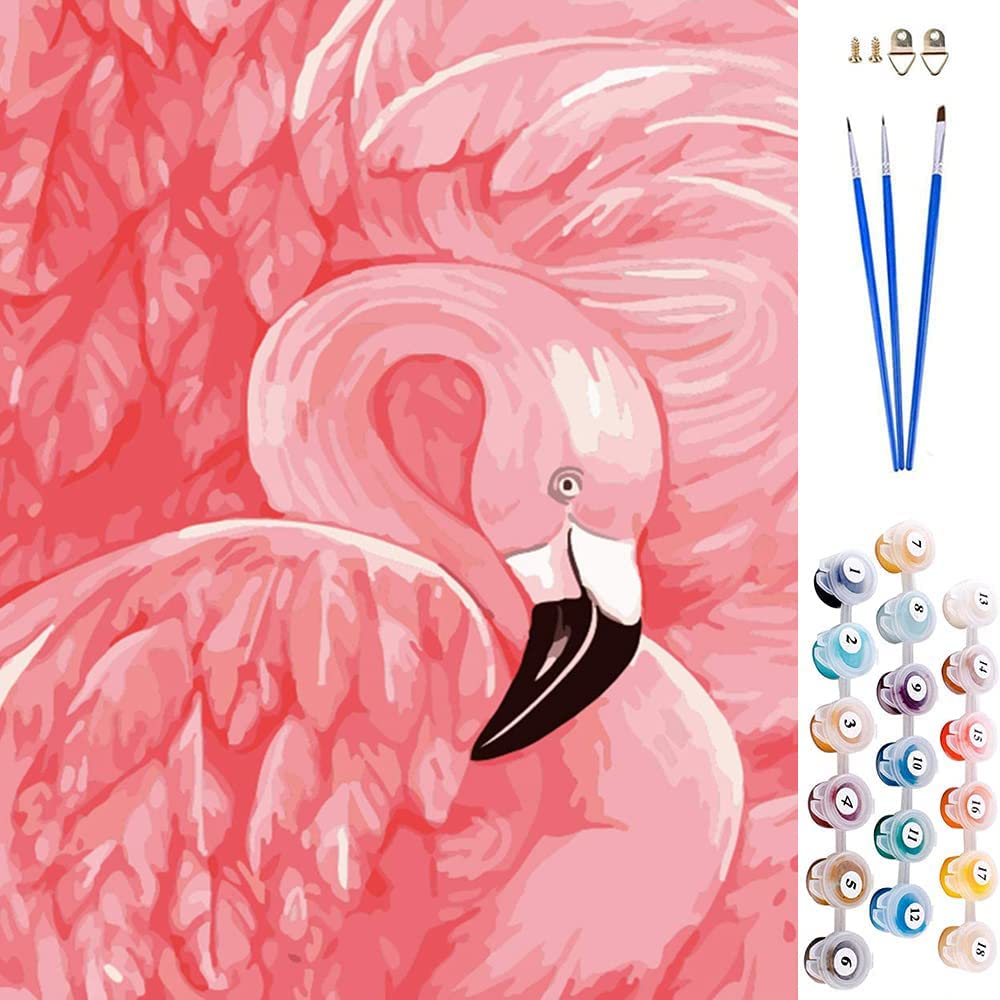 DIY Paint by Numbers for Adults Children, ABEUTY Flamingo Pink Swan Animal 16x20 inches Number Painting Art Therapy