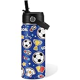 Soccer Gifts for Kids - 16 Oz Kids Water Bottle with Straw Lid, Stainless Steel Insulated Tumbler, Leak Proof, BPA-Free, for Girls, School, Travel - Soccer Lovers Children Birthday Gifts Cups(1pc)