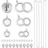 UNICRAFTALE 3pcs Stainless Steel Floating Locket Pendants Crystal Double Sided Frame Memory Locket Charm Glass Container Memory Flat Round Charm with 450mm Necklace for DIY Jewelry Making