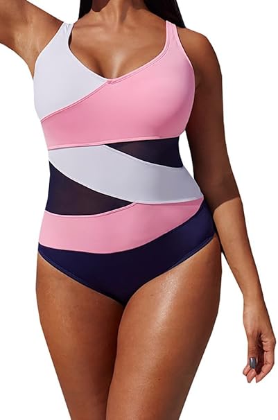 Baifern Women S 1 Piece Colorblock Spaghetti Strap Swimsuits Plus Size
