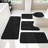 YIHOUSE Bathroom Rugs Mat Set 5 Piece Black, Memory Foam Bath Mats Sets, Non Slip Water Absorbent Washable Bath Rugs for Sink, Toilet and Floor