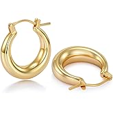 sovesi Chunky Gold Hoop Earrings for Women with 925 Sterling Silver Post, 14K Gold Plated Hoops Earrings
