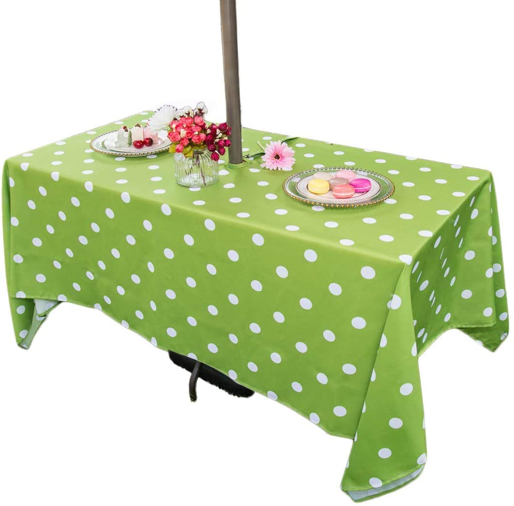 Eternal Beauty 152x213cm Recatngle Green Wave Indoor Outdoor Splashproof Tablecloth with Umbrella Hole and Zipper for Patio Garden Party and BBQ(60x84 Inch)