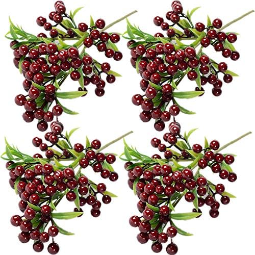 Wootkey Artificial Flowers Outdoor UV Resistant Plants Shrubs Boxwood Plastic Leaves Fake Bushes Greenery for Window Box Home Patio Yard Indoor Garden (Wine-red Berry)