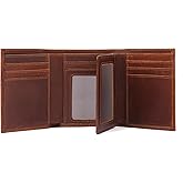 WULOUJIE Mens Trifold Wallet with 2 ID Window，Large-capacity Genuine Leather RFID Blocking Wallet for Men (Brown)