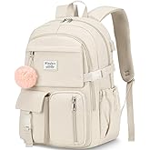 WINDARS Backpack for Teen Girls, 15.6 Inch Laptop Backpack Cute Kids Bookbag for Middle School College Students, Large School Bag for Women (Beige)