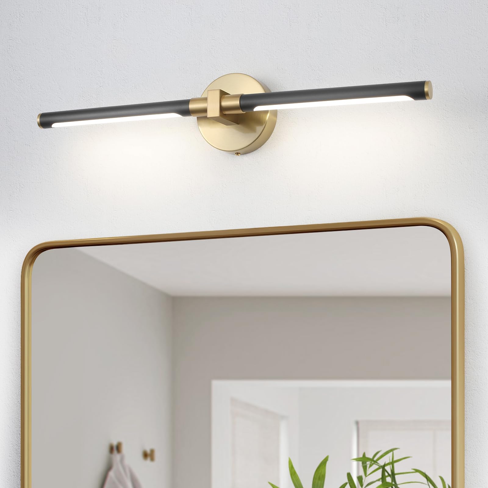Photo 1 of 2026 Upgrade Black and Gold Vanity Light, 18W Brighter 24" Gold Bathroom Light Fixtures Linear Modern LED Bathroom Vanity Lighting Fixtures Over Mirror Light Bar Sconce, 360° Rotable 4000K CRI 90+