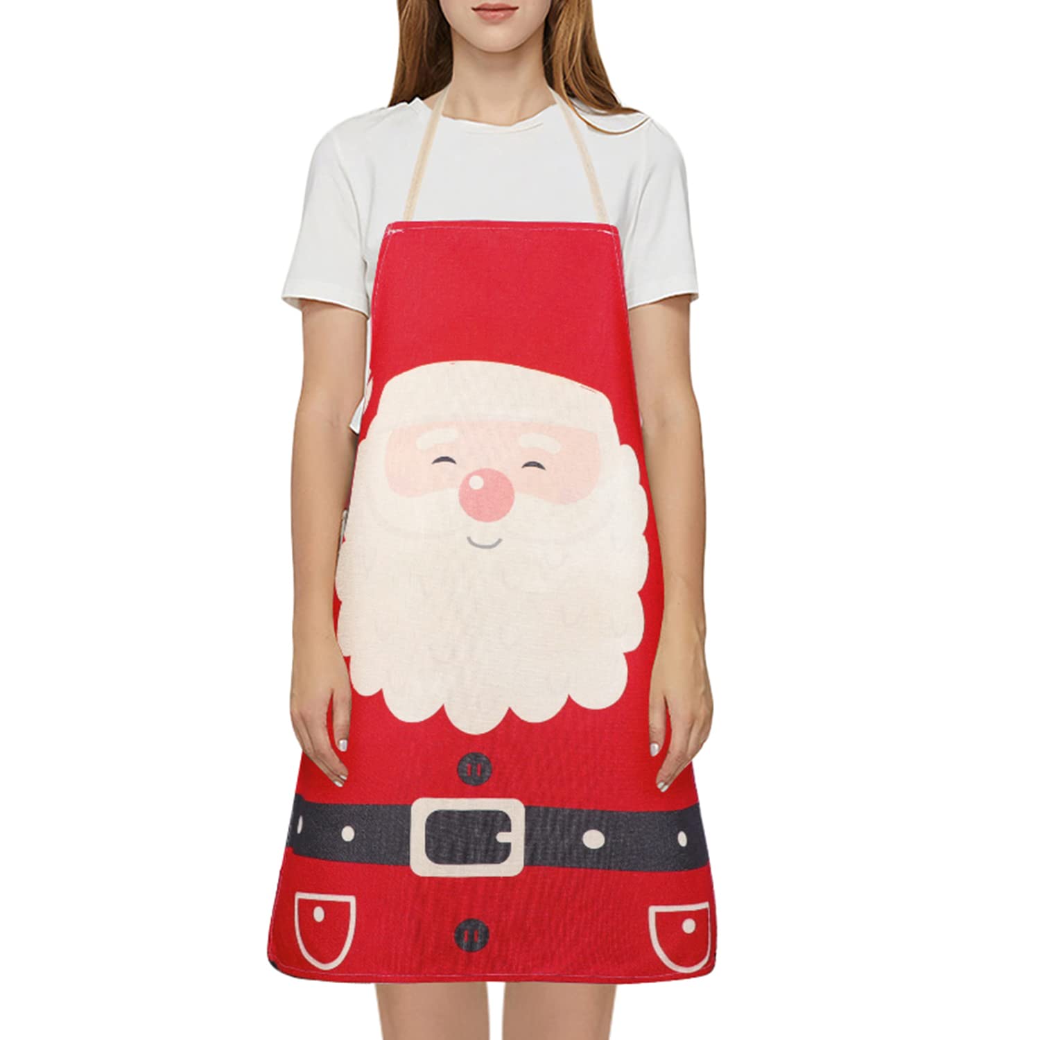 Adult Christmas Aprons Santa Claus Apron Adjustable Kitchen Aprons Funny Cartoon Baking Apron Cotton and Linen Aprons for Women Men Xmas Party Chef Cooking Restaurant Baking BBQ Dinner Party Supplies