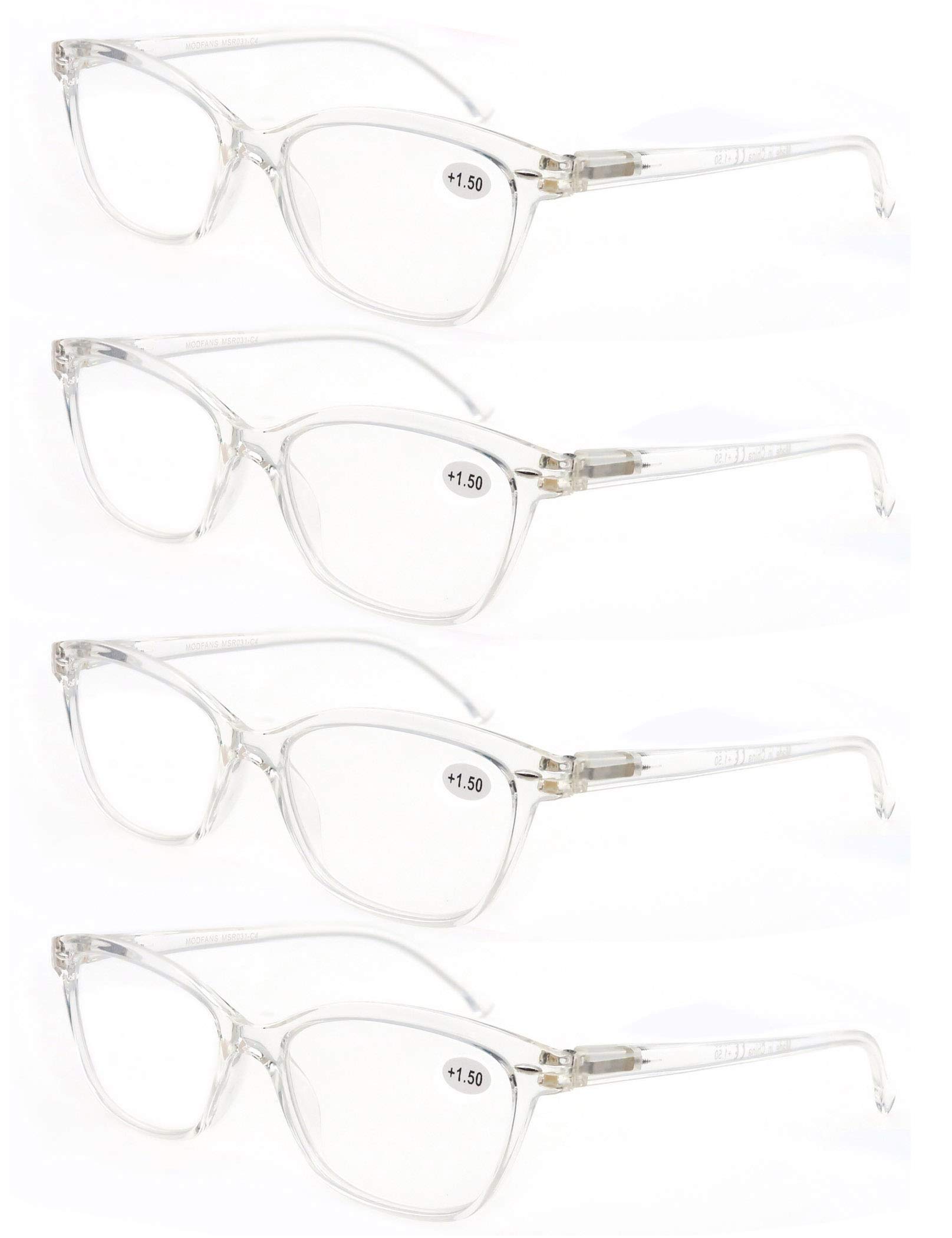 Photo 1 of MODFANS Women Reading Glasses 1.5 Clear Frame Cateye Ladies Readers with Comfort Spring Hinge Pattern Design Pouch Included 3 Pack
