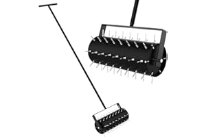 ROIKETU Rolling Lawn Aerator Manual Aeration Tool Heavy Duty Grass Dethatching Aeration Tool with 60 Inch Handle for Yard Garden Lawn Bearing Design, Labor Saving