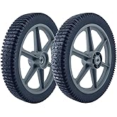 2 Pack 14 x 1.75" Plastic Spoke Wheel,Flat Free Rubber Tire with 1.75" Offset Hub Length and 1/2" Axle Bore, Replacement for Push Lawn mower, Trolley Wagon Cart