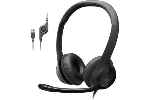 Logitech H390 Wired Headset for PC/Laptop, Stereo Headphones with Noise Cancelling Microphone, USB-A, in-Line Controls, Works