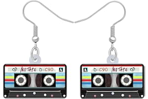 HUAGEO Acrylic Vintage Magnetic Cassette Tape Earrings 80s 90s Retro Music Instrument Dangle Novelty Jewelry For Women Charms
