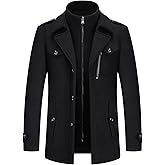 Lamgool Men's Winter Wool Blend Coat Casual Business Single Breasted Peacoat