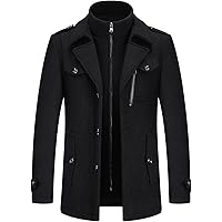 INVACHI Men's Wool Blend Coat Double Collar Trench Coat Single