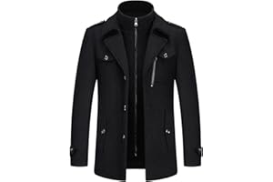 Lamgool Men's Winter Wool Blend Coat Casual Business Single Breasted Peacoat