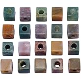 Nupuyai Indian Agate Large Hole Stone Loose Beads for Jewelry Making, Square Shape European Bead fit Charms Bracelet, Pack of 20