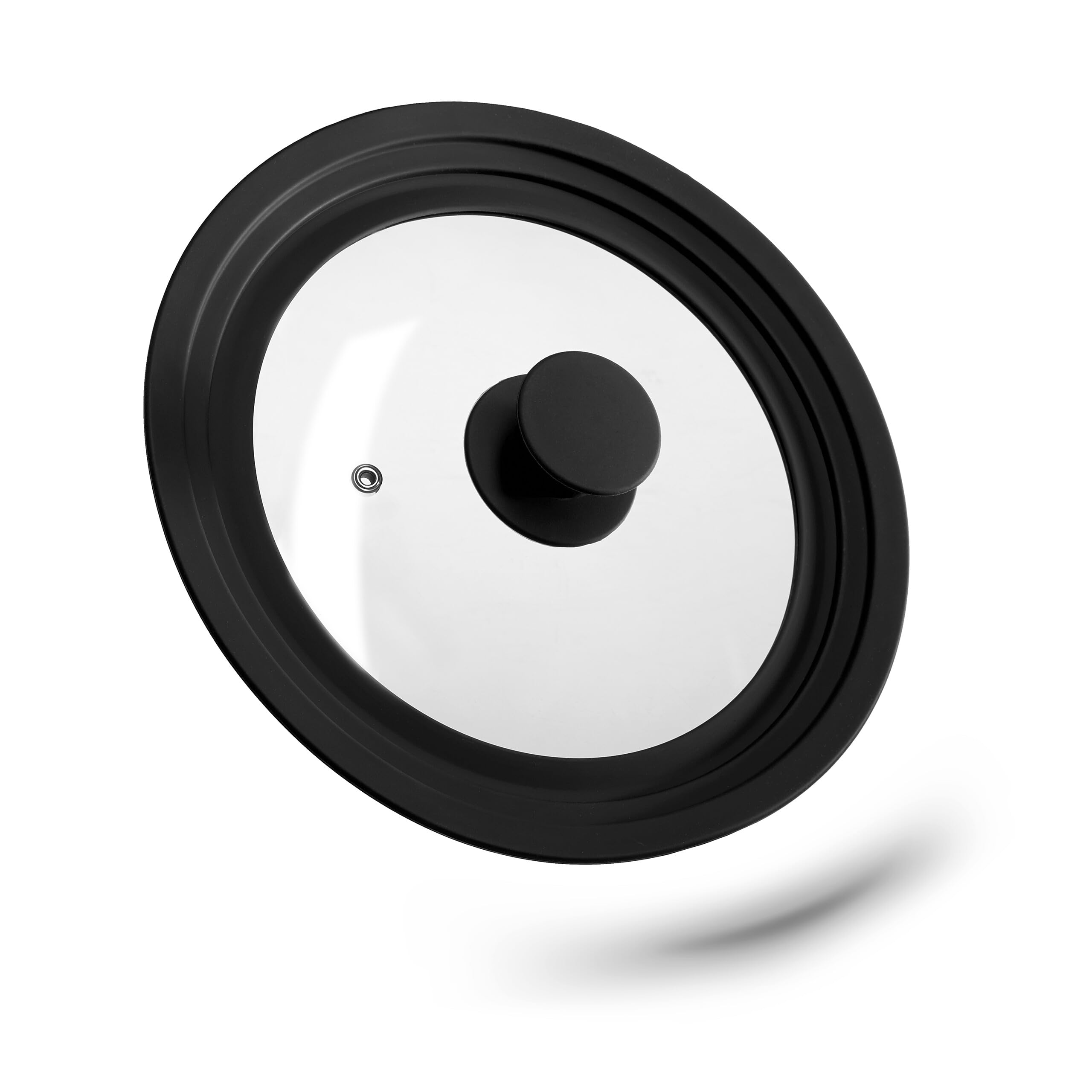 Relaxdays Universal pot lid, flexible glass lid with silicone rim & steam hole, pots & pans with Ø 20-24 cm, black 10027987_46, 5 x 25.5 x 25.5 cm