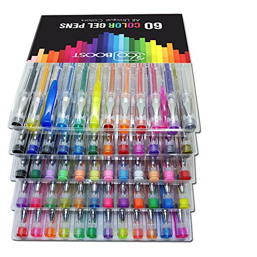 Adult Coloring Glitter Gel Pens Fine Tip Neon Multi Colored 60 Pen