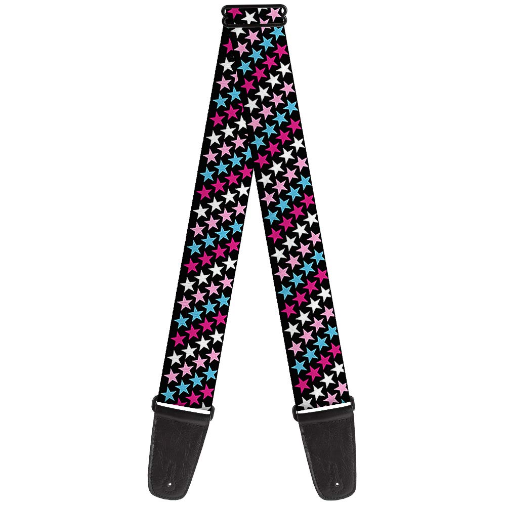 Buckle-Down GS-W31312 Guitar Strap - Mini Stars Black/Pink/Blue/White