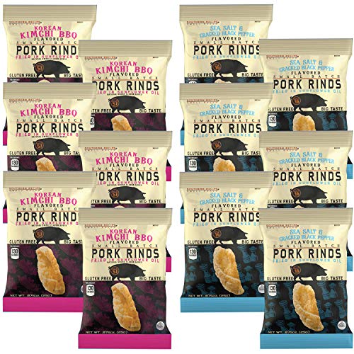 Pork Rinds Variety Pack Sea Salt Cracked Black Pepper & Korean Kimchi