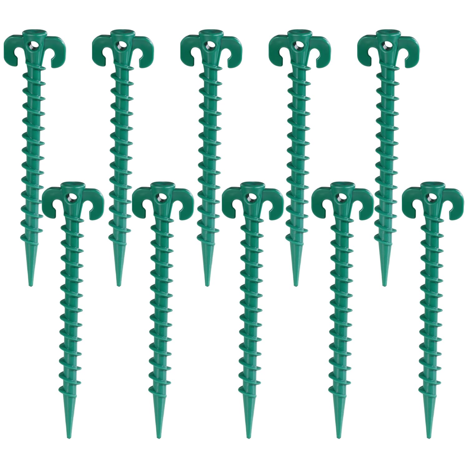Acooruiteng 10 Pack Heavy Duty Screw-in Tent Pegs - Plastic Ground Stakes for Camping, Awning, Garden, Hiking, Trip, Bivvy, Outdoor - With Hooks