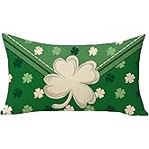 Fjfz St Patricks Day Letter Lumbar Decorative Throw Pillow Cover 12 x 20, Rectangular Lucky Shamrock Clover Outdoor Home Decor, Irish Spring Sofa Couch Cushion Case