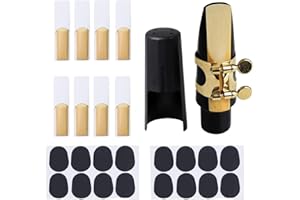 TUOREN Tenor Sax Mouthpiece Kit Includes Saxophone Mouthpiece, Brass Ligature Fastener, Plastic Cap 2.5 Reed and Cushions Pads Fit for Tenor Sax Parts and Accessories 26 Pieces